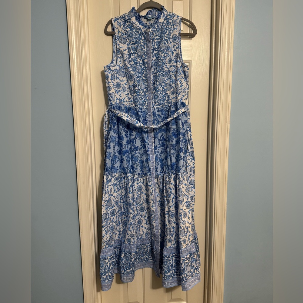 CeCe Blue and White Floral Midi Dress - Picture 2 of 6